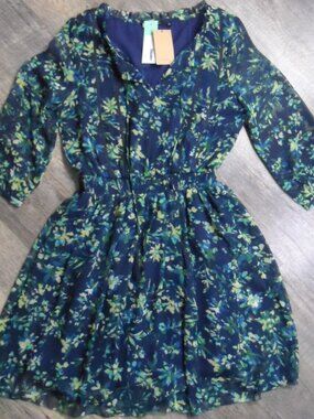Paradigma Martha Dress Navy Blue Floral Print Sz Small NWT